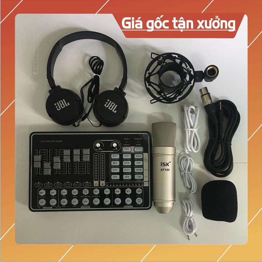 Combo Thu Âm Livestream Mic AT100 Sound Card H9 Pro autotune có Bluetooth tặng tai nghe