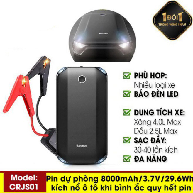 Bộ Kích Xe Hơi Chính hãng Baseus CRJS01 Kiêm Sạc Dự Phòng Dung Lượng 8000 mAh