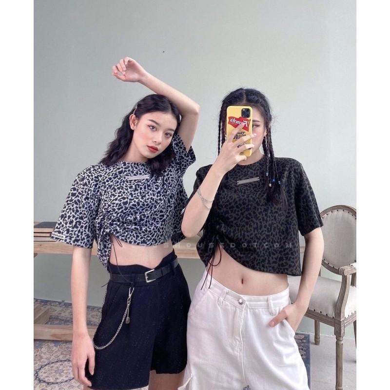 Hình ảnh áo croptop beo rút dây 1 bên chất lừ cool ngầu . chất liệu cotton mềm mịn -N