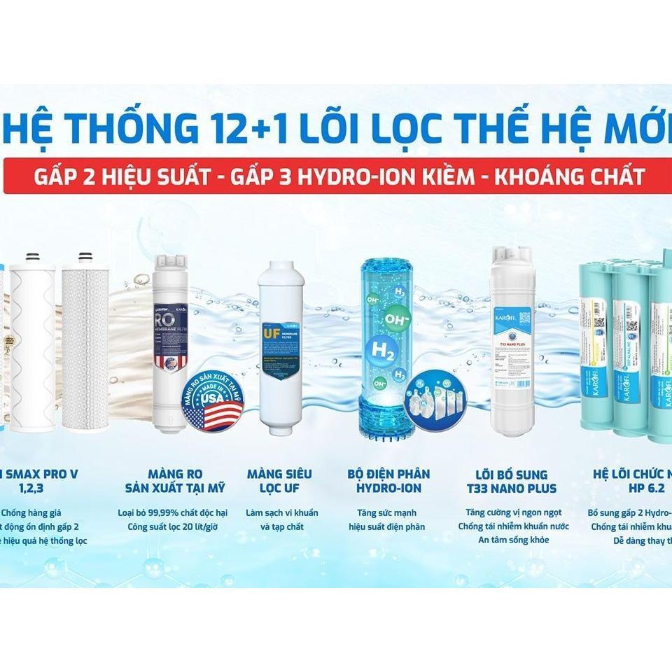 Máy lọc nước nóng lạnh Hydro-ion kiềm Karofi KAE-S86 PRO, 5 tấm điện cực, 6 chế độ nước