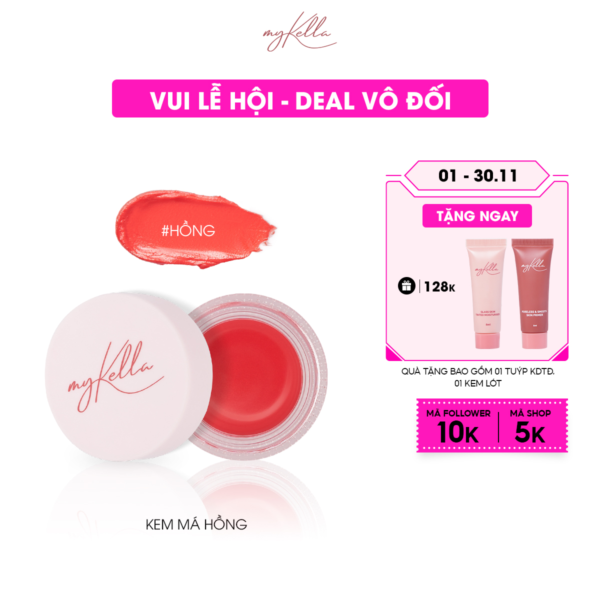 Má Hồng Dạng Kem myKella Trang Điểm Má - Môi - Mắt 3in1 - Multi Purpose Balm Peach Màu Hồng 8.5g