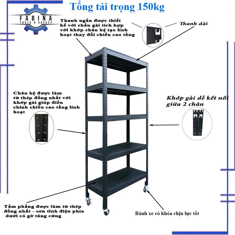 Kệ có bánh xe 5 tầng đa năng 81cm màu đen