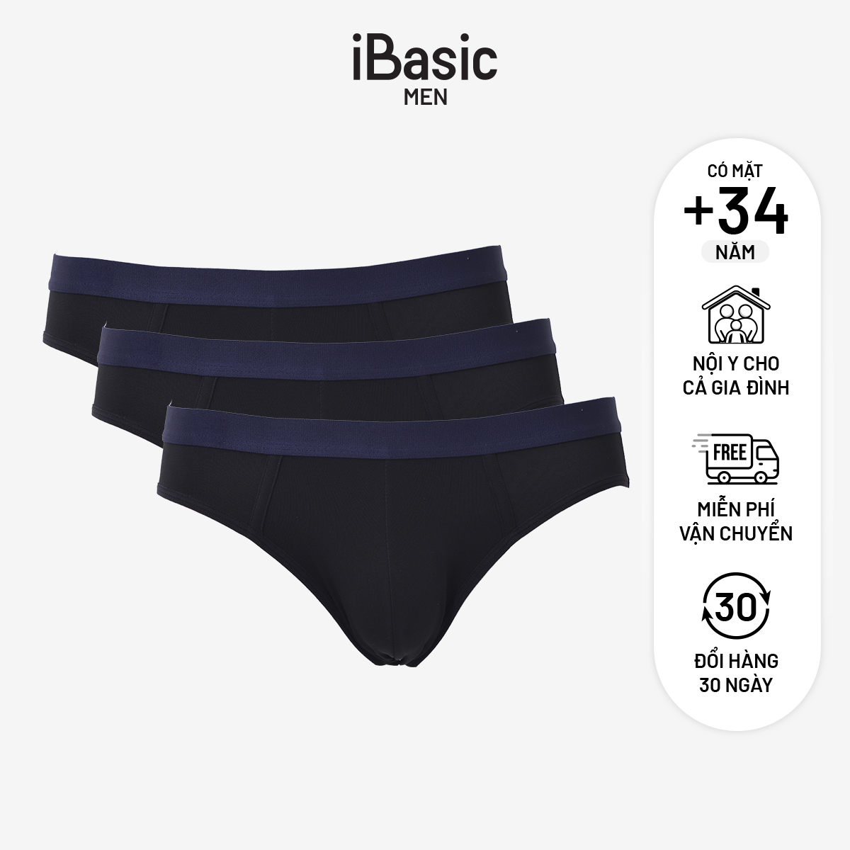 Combo 3 Quần lót nam iBasic phom brief cotton USA kháng khuẩn poly logo IB PANM117