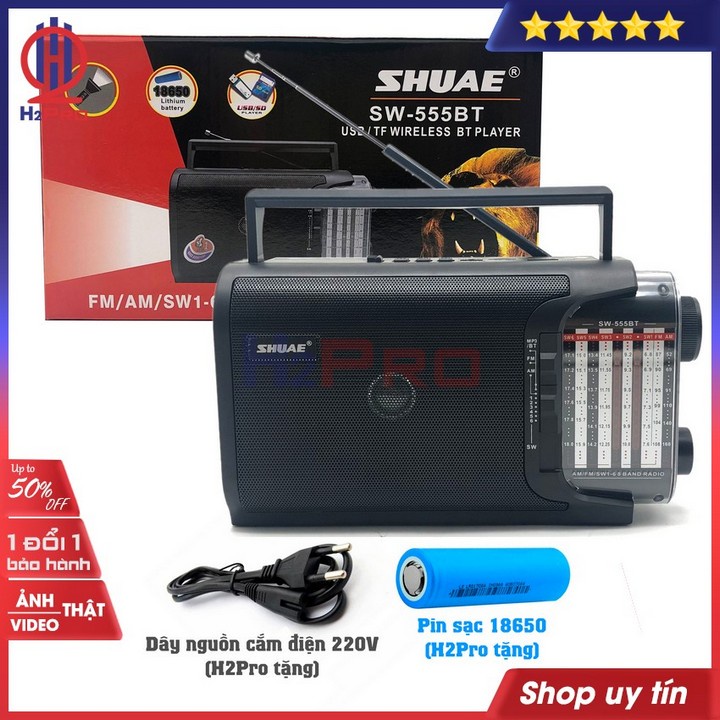 Đài radio SHUAE SW-555BT FM-AM-SW, bluetooth-USB-Thẻ nhớ-Hàng Chính Hãng