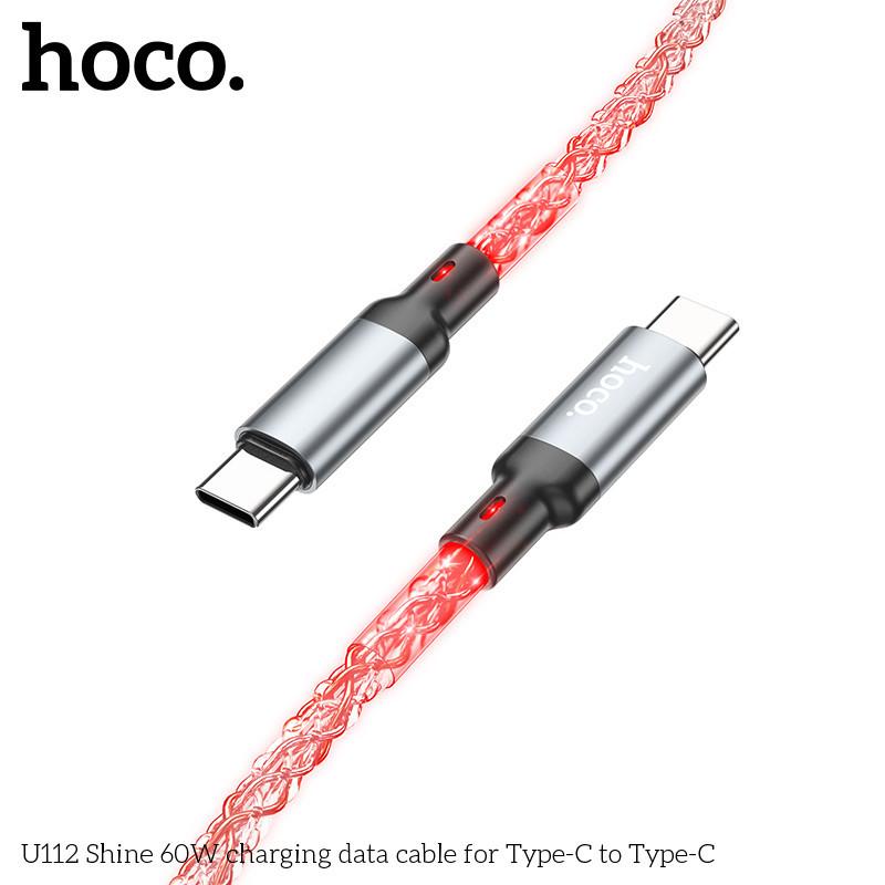 Dây cáp sạc nhanh Type C, IP có đèn led Hoco U112 1m cao cấp, dây sạc thời trang hàng chính hãng