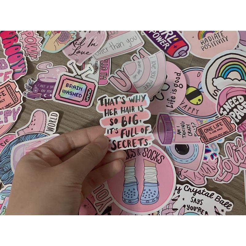 Set 50 stickers chống thấm nước chủ đề aesthetic màu hồng trang trí vali laptop nón bảo hiểm cửa hàng nhà cửa