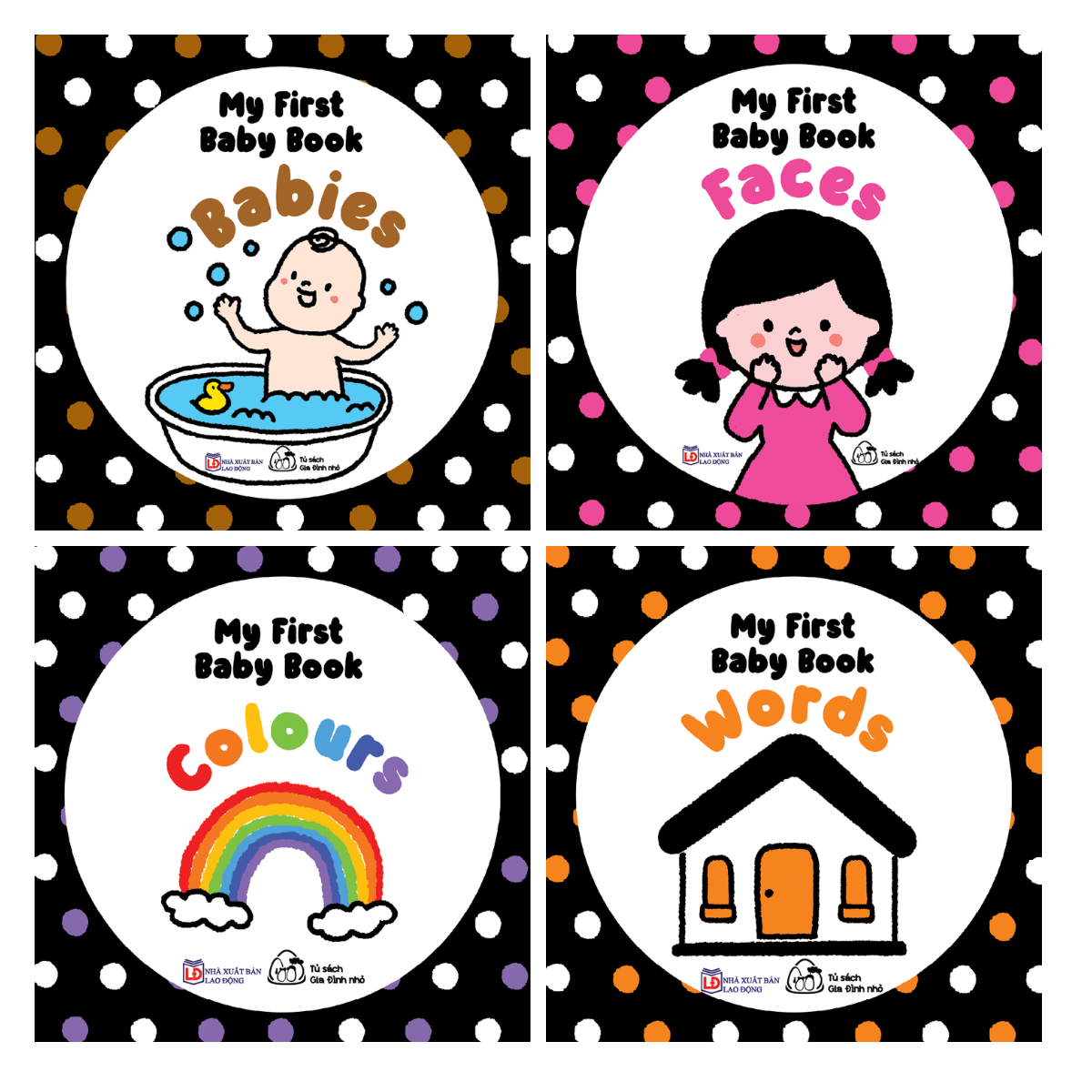 Combo sách vải My First Baby Book ( 4 cuốn) &amp; Black &amp; white (3 cuốn) - Tặng túi vải và tranh decal kích thích thị giác: đen