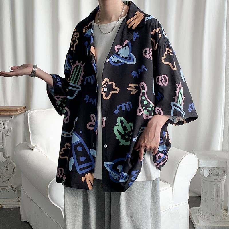 Áo Sơ Mi Ngắn Tay Form Rộng In Họa Tiết Basic Dễ Mặc Ngộ Nghĩnh Thời Trang Dành Cho Nam