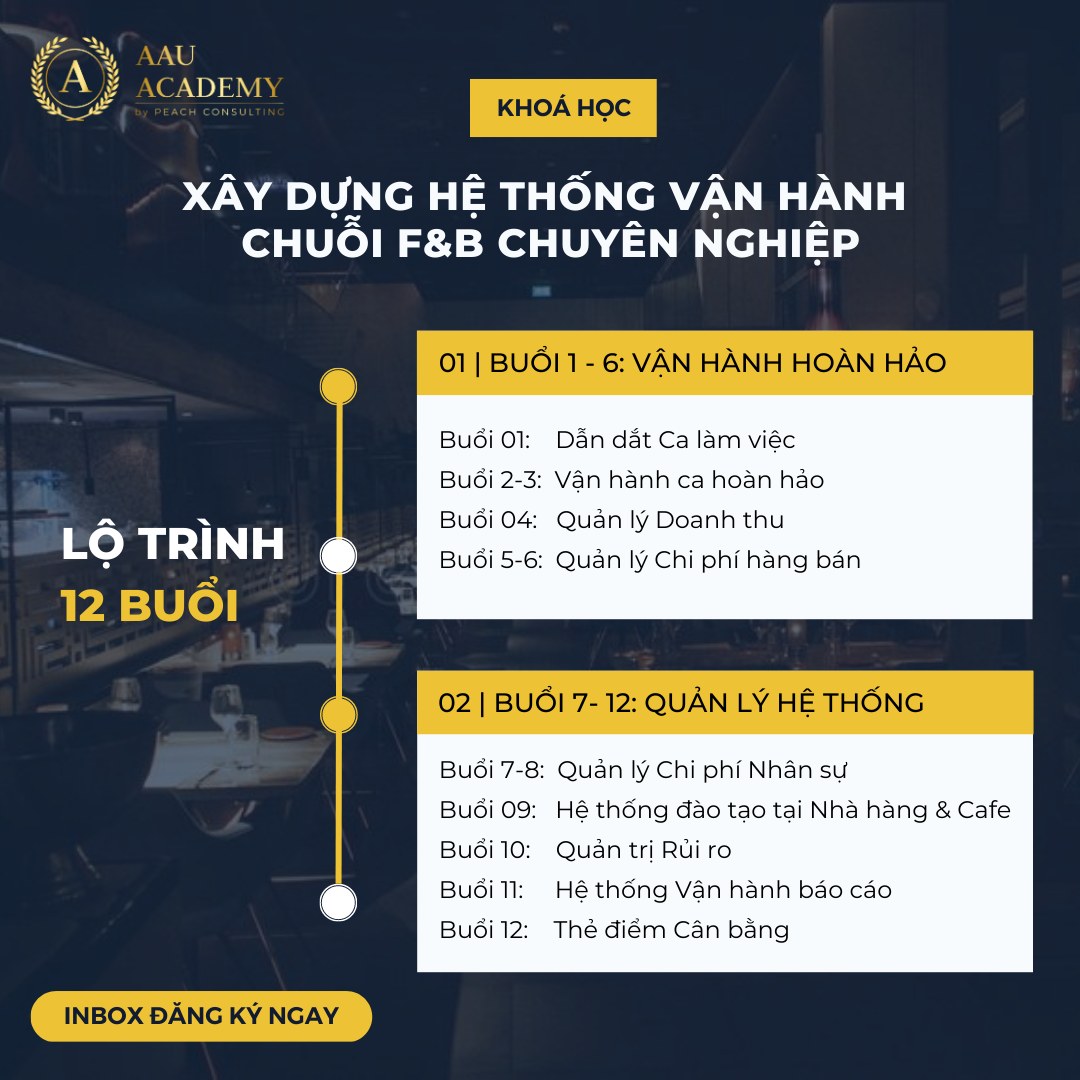 - KHÓA HỌC XÂY DỰNG HỆ THỐNG VẬN HÀNH CHUỖI F&B CHUYÊN NGHIỆP - KHÓA HỌC VẬN HÀNH QUÁN ĂN, NHÀ HÀNG, QUÁN CÀ PHÊ