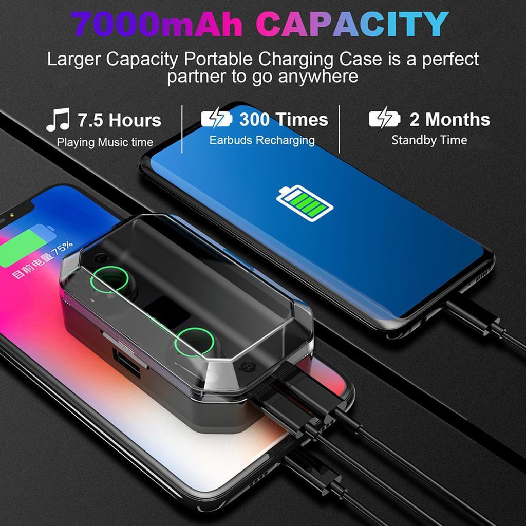 Tai Nghe Bluetooth Cao Cấp 5.0 TWS-T9 Tai Nghe Nhét Tai - Chống Nước IPX7 - Pin 7000Mah - Tự Động Kết Nối - Cảm ứng vân tay- hàng chính hãng -Tặng Một Móc Móc Chìa Khoá LAVATINO