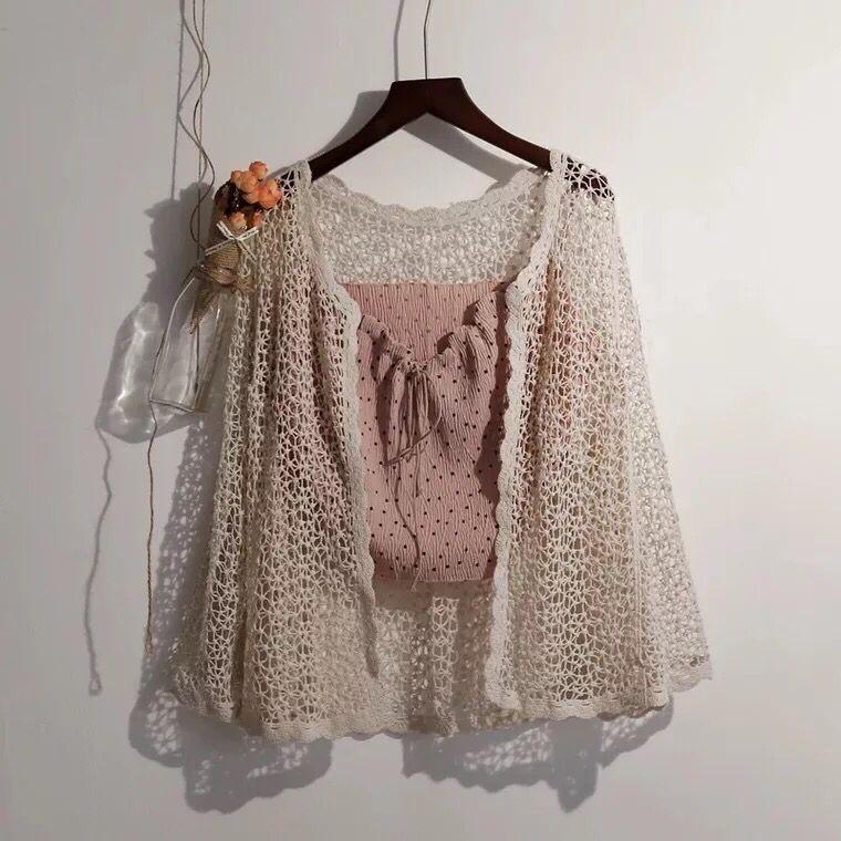 MS578 Áo khoác len cardigan đan móc đi biển nhẹ nhàng