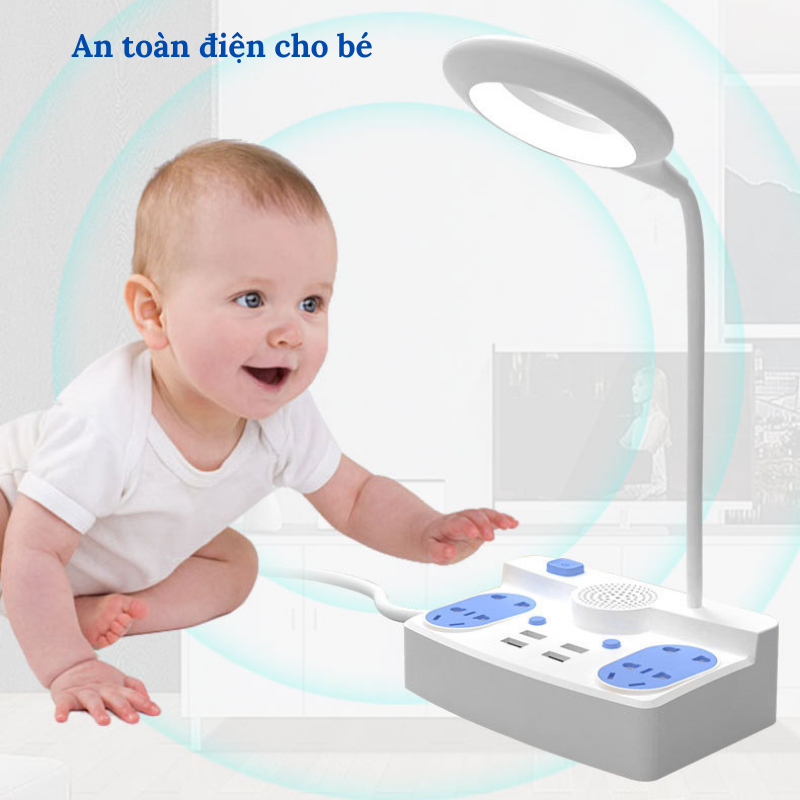 Đèn Học LED Để Bàn Tích Hợp Loa Bluetooth Và Ổ Cắm Điện Đa Năng Có 4 Cổng USB 3.5A Bugu HHT101 Có Giá Đỡ Điện Thoại Tiện Dụng