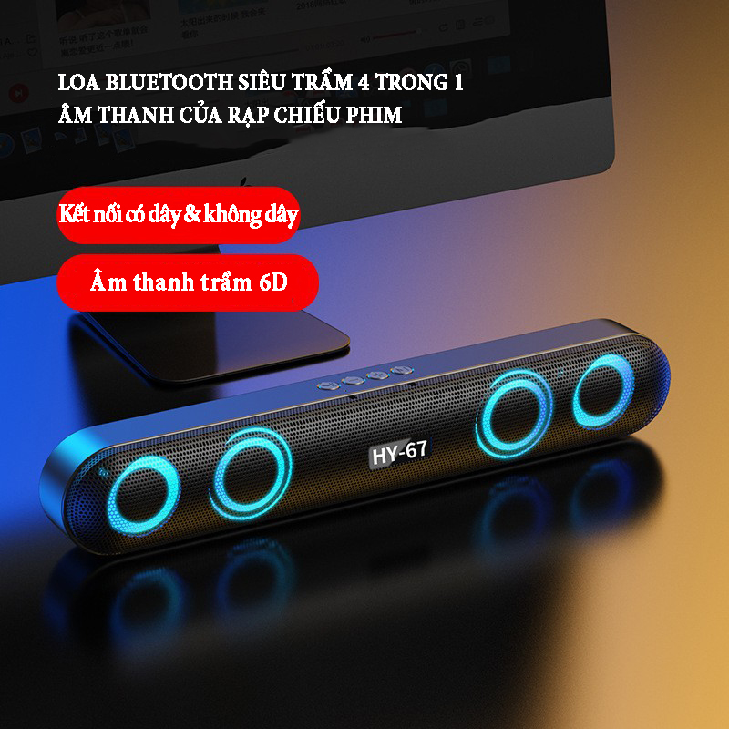 Loa bluetooth siêu trầm 4 trong 1 công suất 10W kết hợp đèn led GRB chức năng radio đài FM, dung lượng pin 1200mA, âm thanh 6D sống động