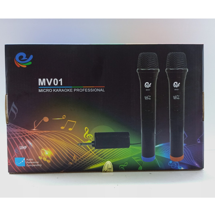 Bộ 2 Micro Karaoke Không Dây Model MV01 Siêu Hay - Kết Nối Xa Tới 35m, Kết Nối Loa Kéo, Amply Bằng Cổng MIC 6. - Hàng Nhập Khẩu