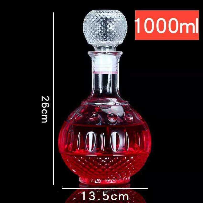 Chai Thủy Tinh 1000ML cao cấp mẫu tròn bầu hoa văn chấm bi – Bình Đựng Rươu 1 Lít - Vỏ Chai Rượu Đẹp sang trọng tiếp đãi khách quý