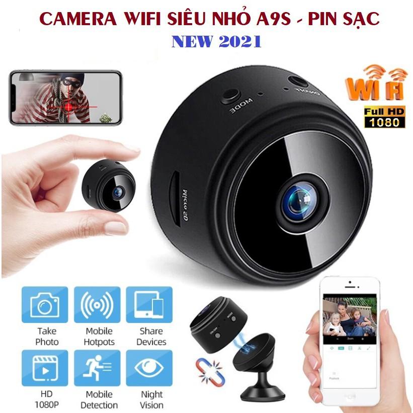 camera wifi chống trộm A9s Full HD 1080, xem từ xa trên điện thoại, có hồng ngoại quay ban đêm, dùng pin sạc