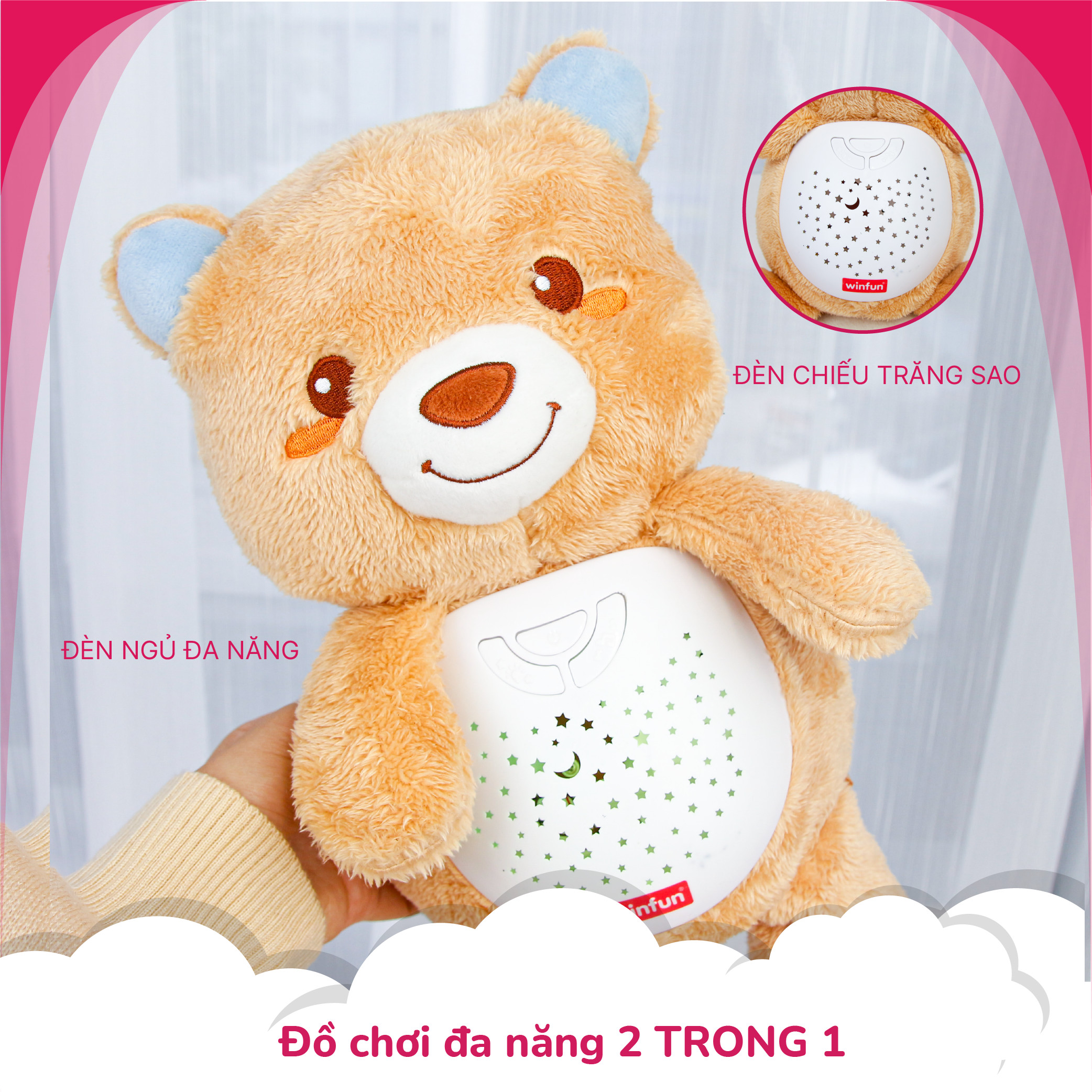 Đèn chiếu trăng sao ru ngủ phát tiếng ồn trắng Winfun 0825-NL hình bạn gấu dễ thương