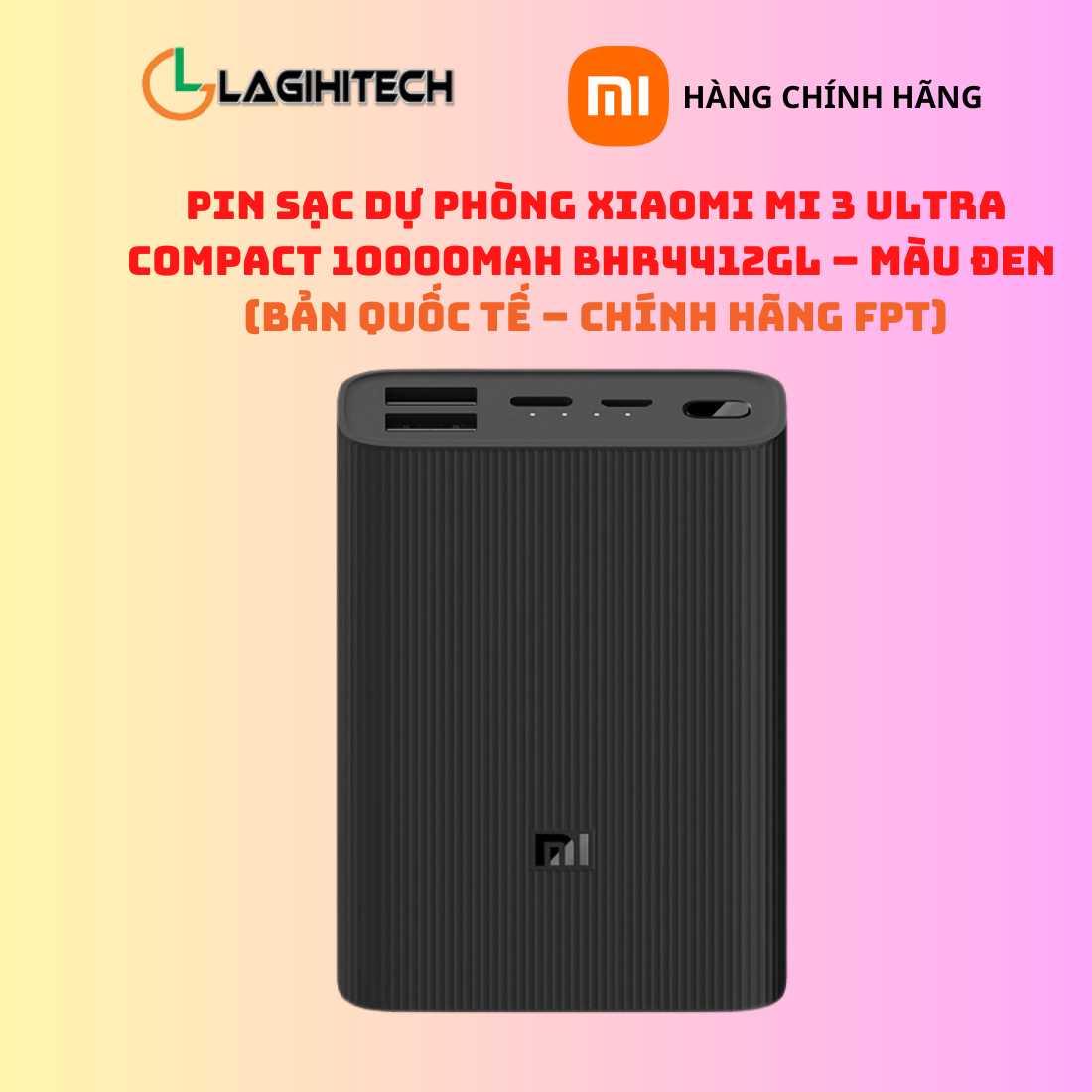 Hình ảnh Pin Sạc Dự Phòng Xiaomi Mi 3 Ultra Compact 10000mAh BHR4412GL Màu Đen Bản Quốc Tế – Hàng Chính Hãng FPT