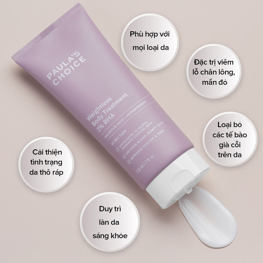 Kem dưỡng thể ngừa viêm lỗ chân lông 2% BHA Paula's Choice Weightless Body Treatment 2% BHA 210ml