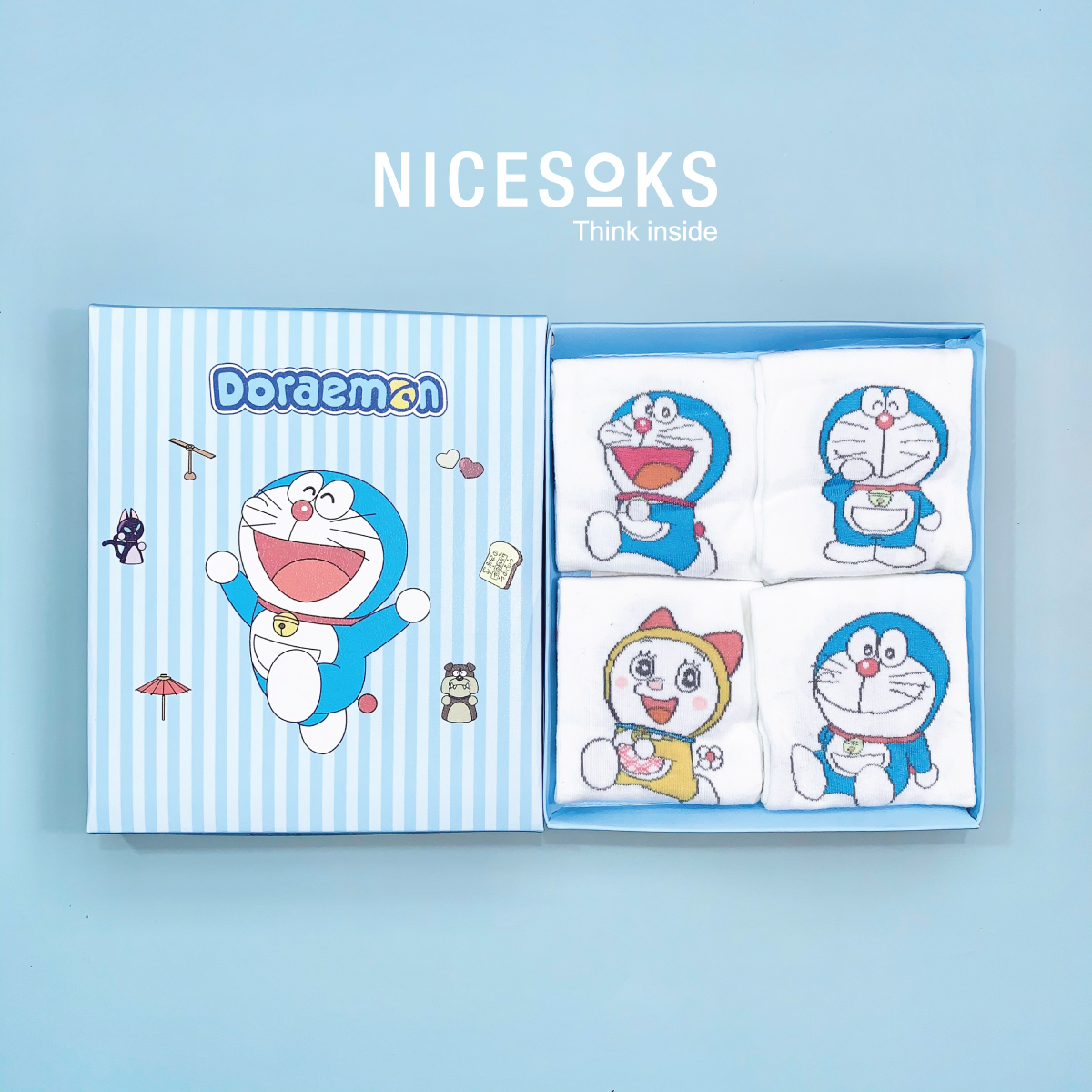 Set hộp 4 đôi tất nữ NICESOKS chất liệu cotton cao cấp, ngắn cổ thể thao, họa tiết Doraemon - NS5008FS - hàng chính hãng