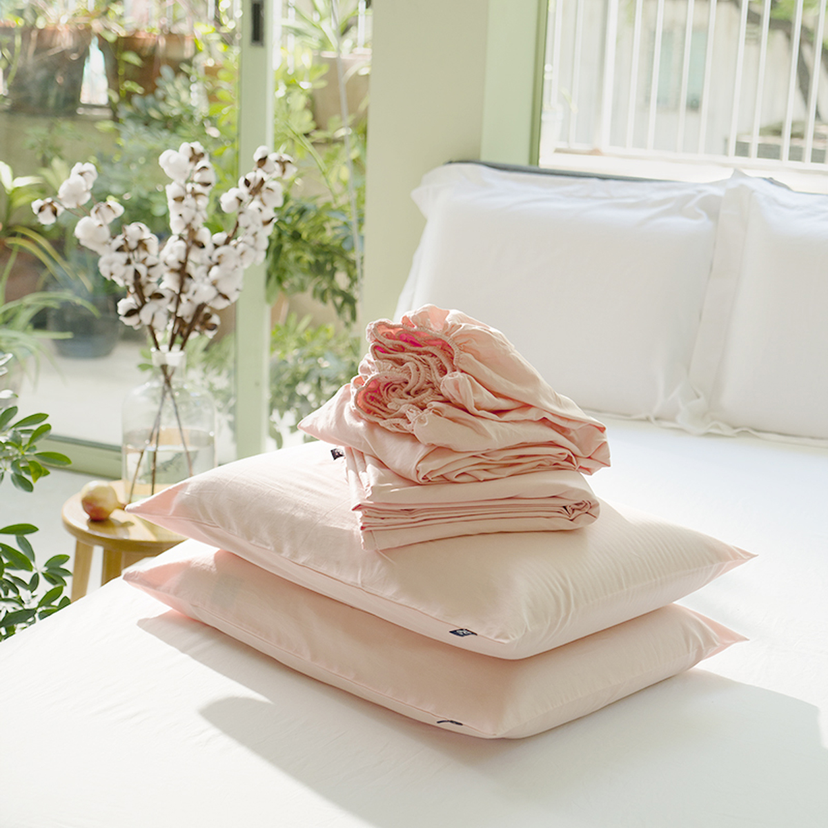 Bộ Ga Trải Giường Ru9 Cotton Sateen 100% Cotton Tự Nhiên - Pearl Blush