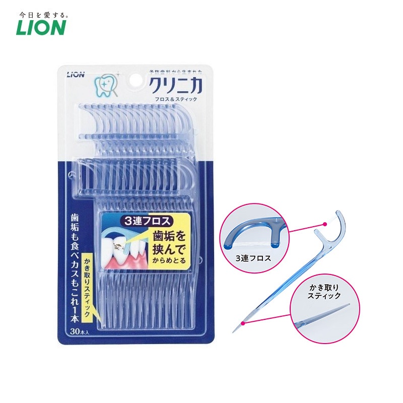 Hộp 30 chiếc tăm chỉ nha khoa an toàn Lion Clinica Floss hàng nhập khẩu trực tiếp từ Nhật Bản #101614