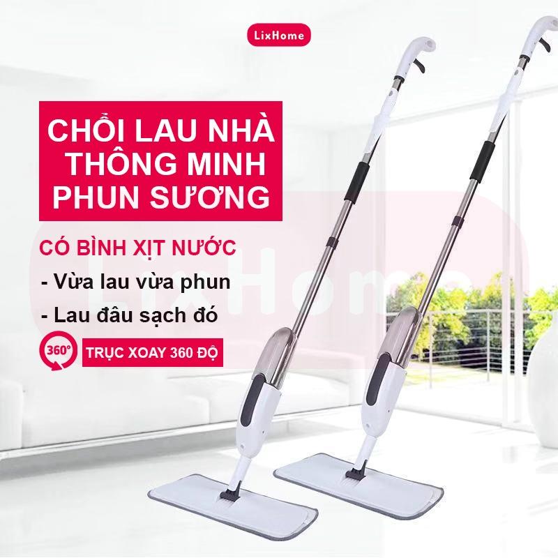 Chổi lau nhà thông minh phun sương xoay 360 độ, bộ cây lau nhà, lau sàn gỗ tiện dụng bền đẹp không cần nhúng nước