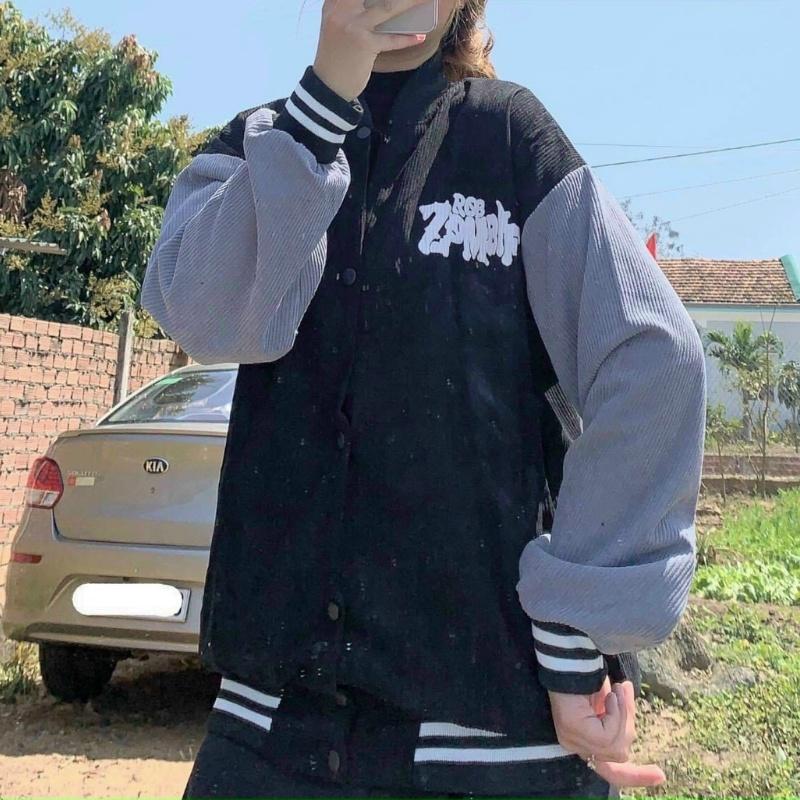 Áo bomber nữ nam unisex nhung khoác gió jacket cúc bấm form rộng local brand ulzzang phong cách hàn quốc đep ZOMBIE