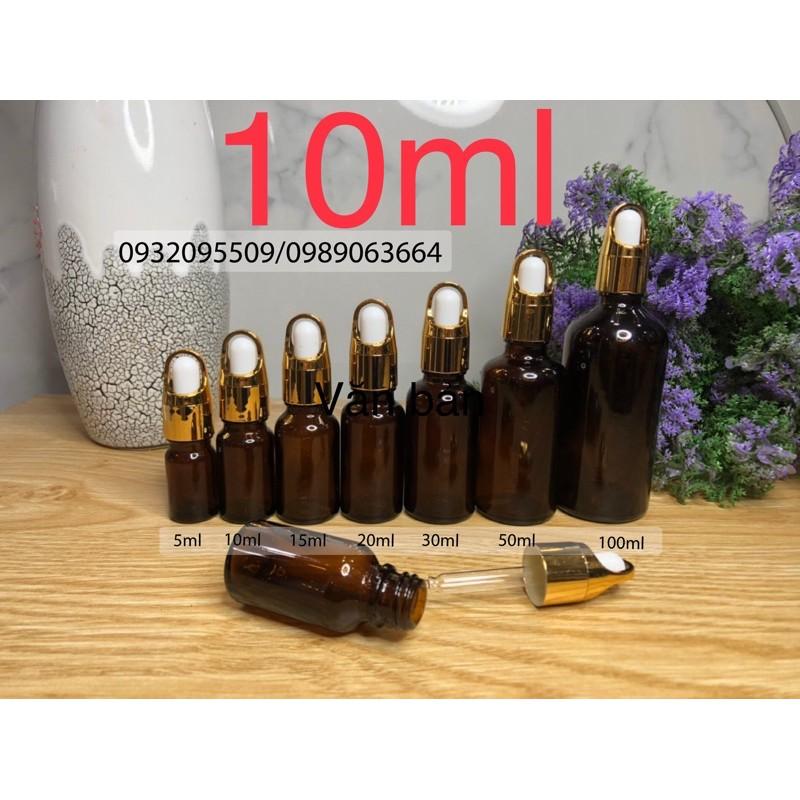 10 lọ chai 10ml nâu đựng serum mỹ phẩm tinh dầu