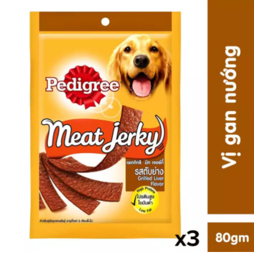 Bộ 3 thức ăn vặt cho chó Pedigree Meat Jerky vị gan nướng 80g