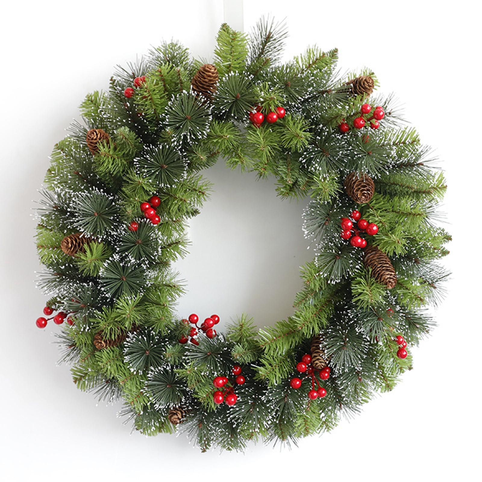 Artificial Wreath Christmas Ornament Wall Hanging for Door Window Party Xmas Decoration