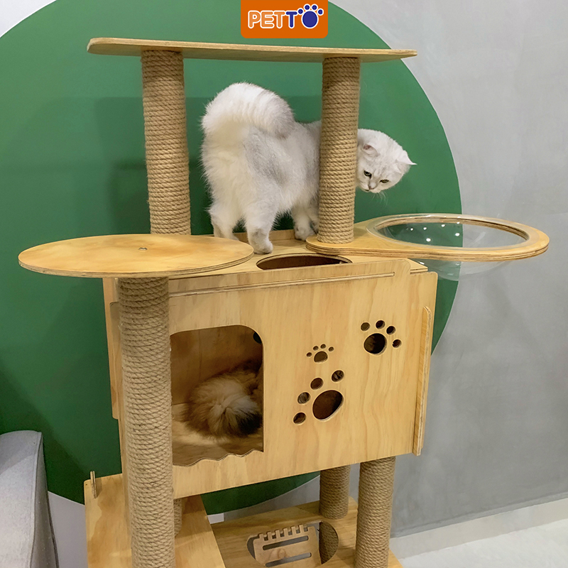 Nhà Cây Cho Mèo 3 Tầng Có Lồng Kính