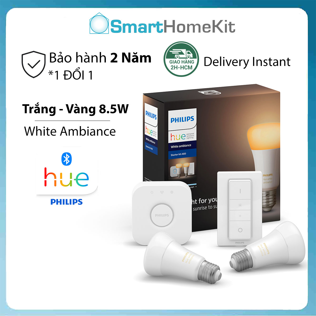 Bộ 2 Bóng Đèn Philips Hue White Ambiance Starter Kit (Ánh sáng Trắng - Vàng) - Hàng Chính Hãng