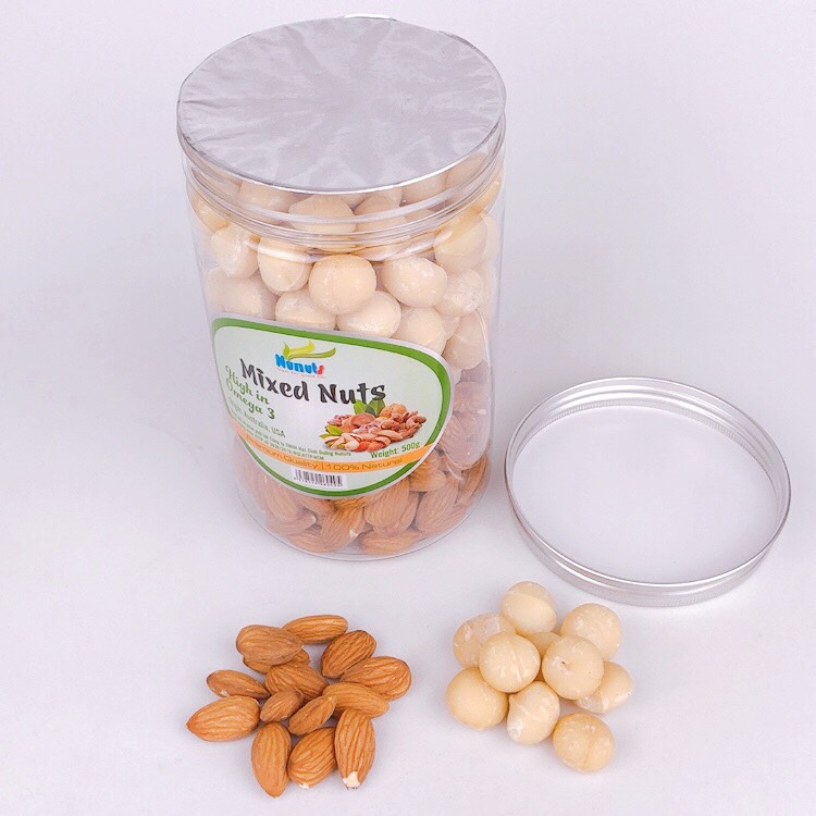 MIX HẠT DINH DƯỠNG NUNUTS ( MACCA, HẠNH NHÂN) 1 HŨ 500G MÃ NN14