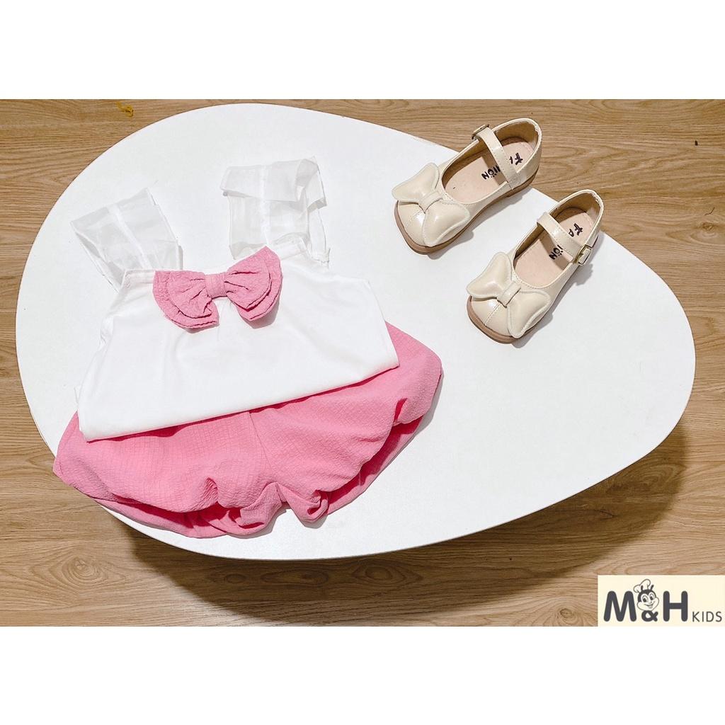Bộ xinh cho bé gái, Set bộ hai dây phối voan nơ quần phồng siêu dáng yêu 13-25kg