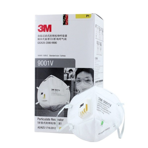 Hộp 25 chiếc khẩu trang 3M 9001V chống bụi có van lọc mùi hôi, lọc độc, kháng khuẩn