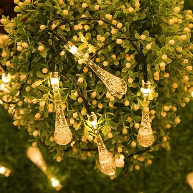 Dây Đèn Led Trang Trí Giọt Nước Pha Lê Vàng Nắng Cắm Điện Dài 7M Cực Đẹp