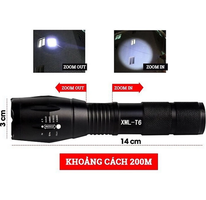 Đèn pin siêu sáng KGT6 hợp kim chống nước, 1000 lumen, chiếu xa 200m tới 500m , pin sạc FullBox, tặng pin loại tốt- Hàng chính hãng