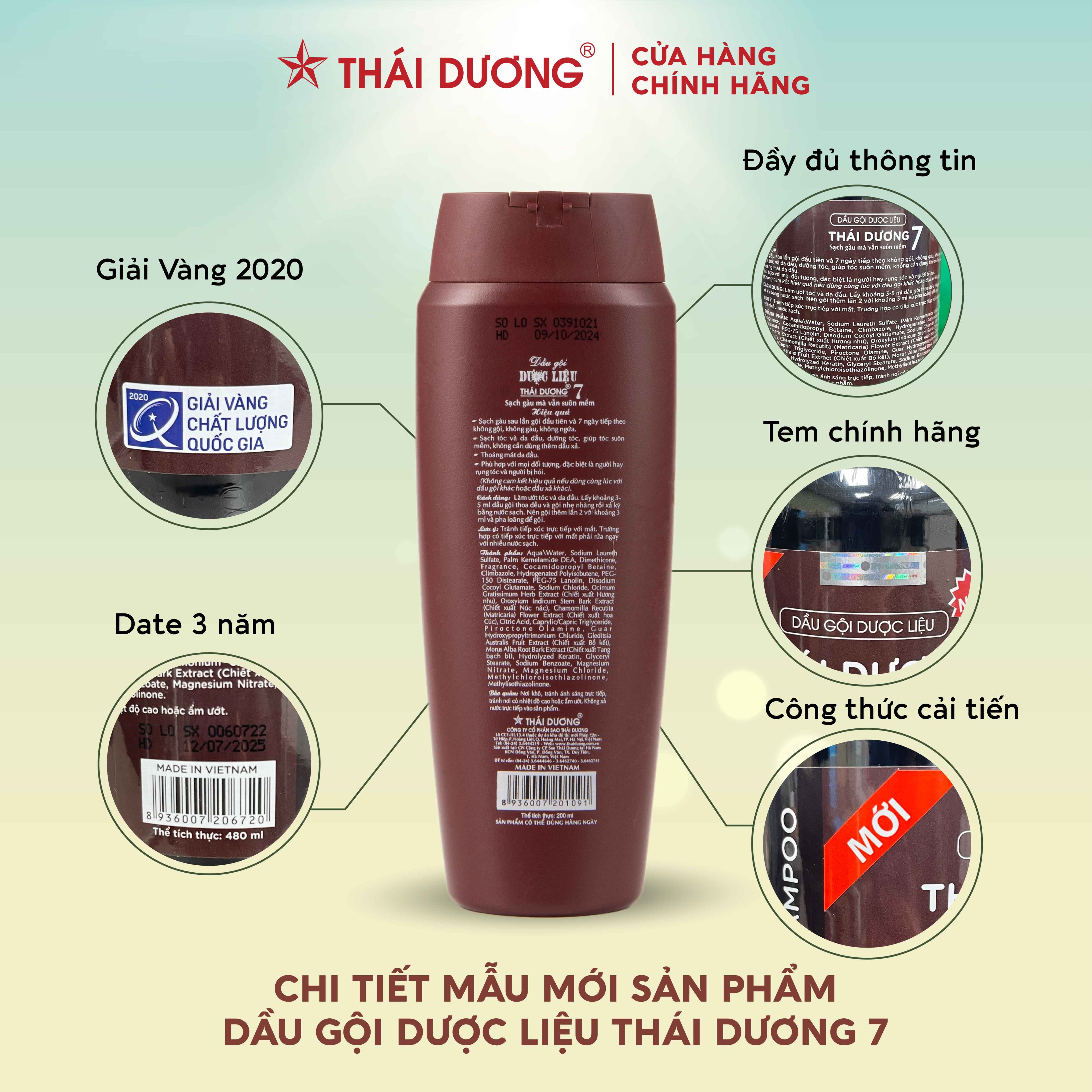 Dầu gội dược liệu Thái Dương 7 200ml / 480ml / 1100ml