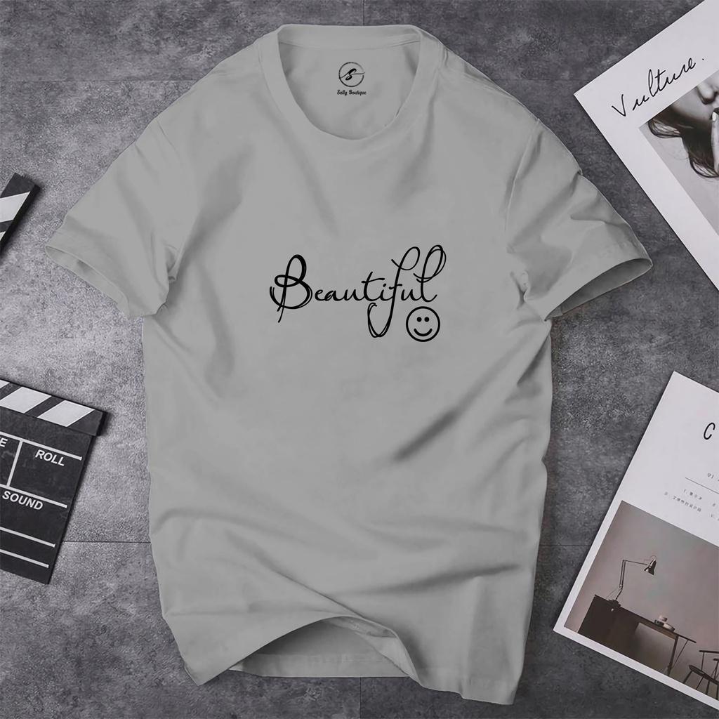 Áo Thun Nữ In Chữ Beautiful Vải Cotton Dày Dặn Co Giãn Tốt Form Xuông Mặc Đẹp Thoải Mái-ST029 Sally Boutique