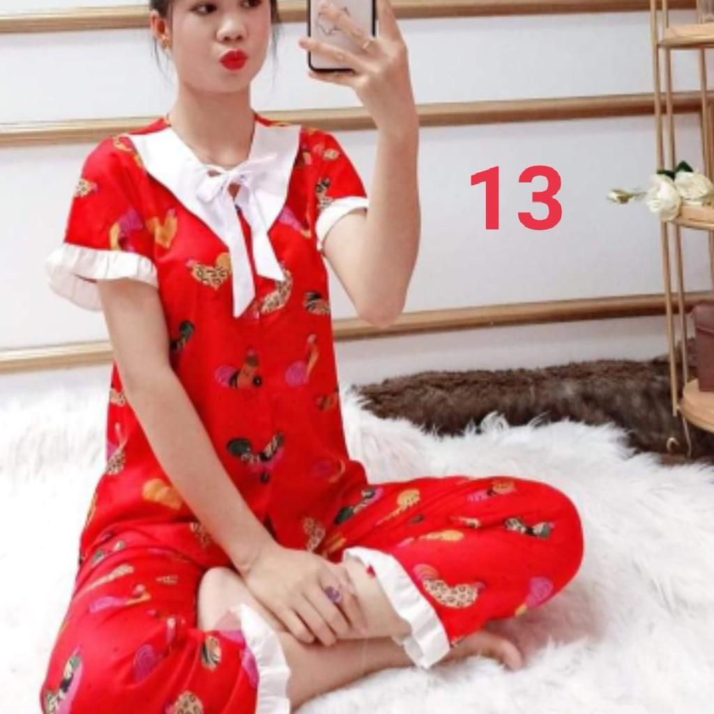 Bộ kate lụa nhún bèo - quần dài tay ngắn - ẢNH THẬT
