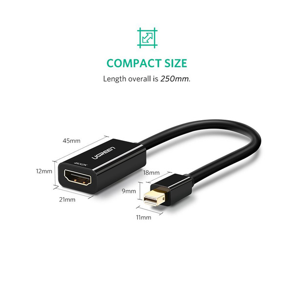 Cáp Mini Displayport sang HDMI Ugreen dài 25cm 40360- Hàng chính hãng