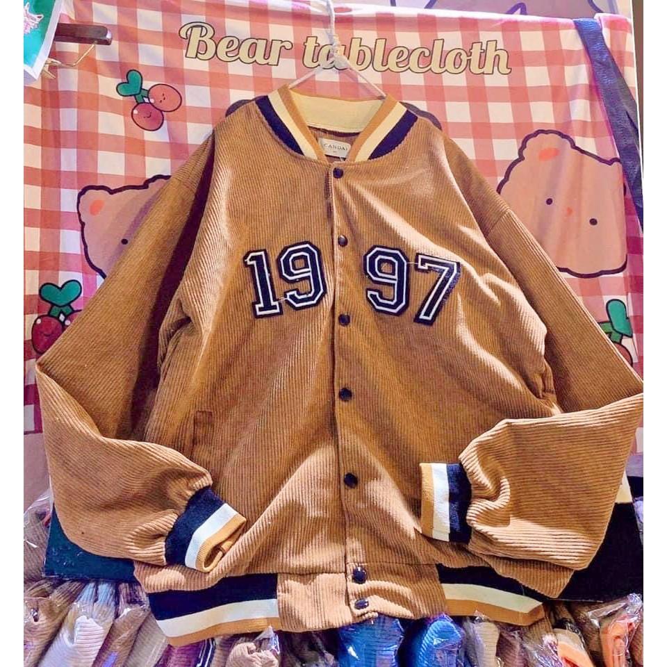 ÁO KHOÁC KAKI Nhung Gân Bomber Thêu 1997