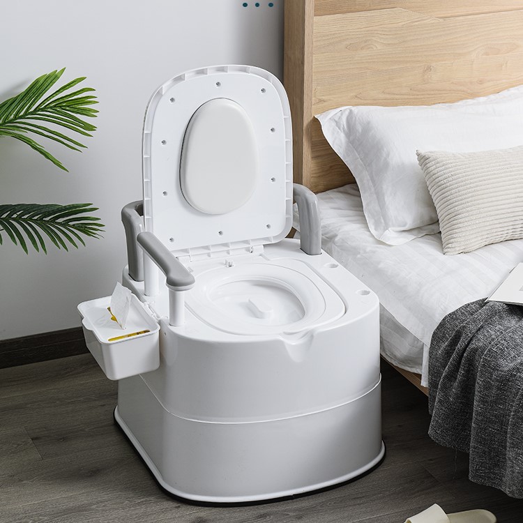Bồn Cầu Di Động Cho Người Già Có Tay Vịn và tựa lưng , Bô Vệ Sinh Chống Trượt cho người bệnh, người già