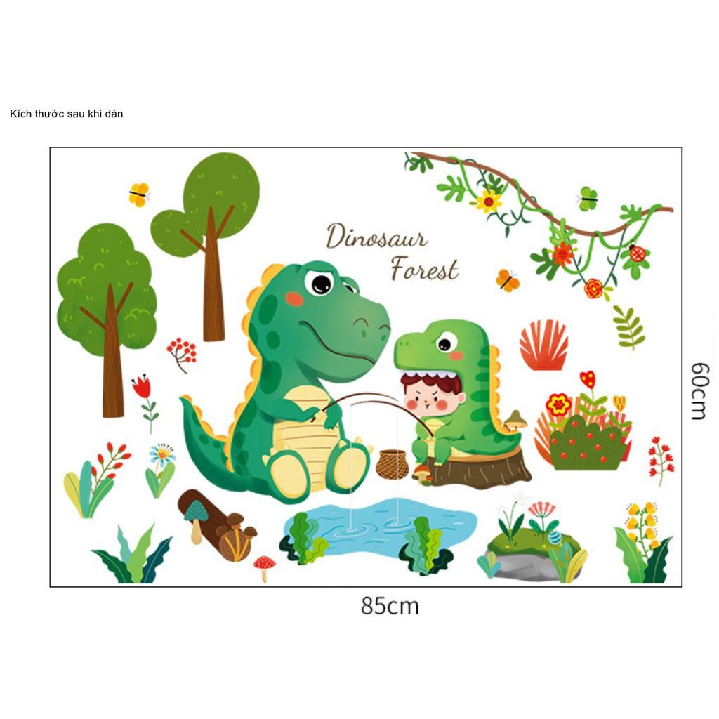Decal dán tường trang trí - KHỦNG LONG CÂU CÁ ĐÁNG YÊU CHO BÉ