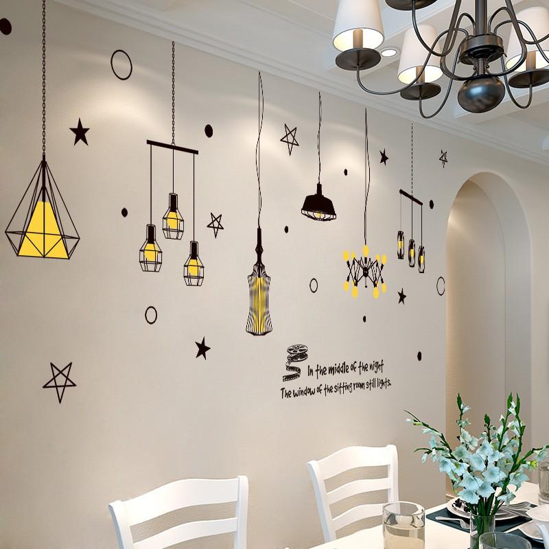 Decal dán tường dây đèn thả đen 01