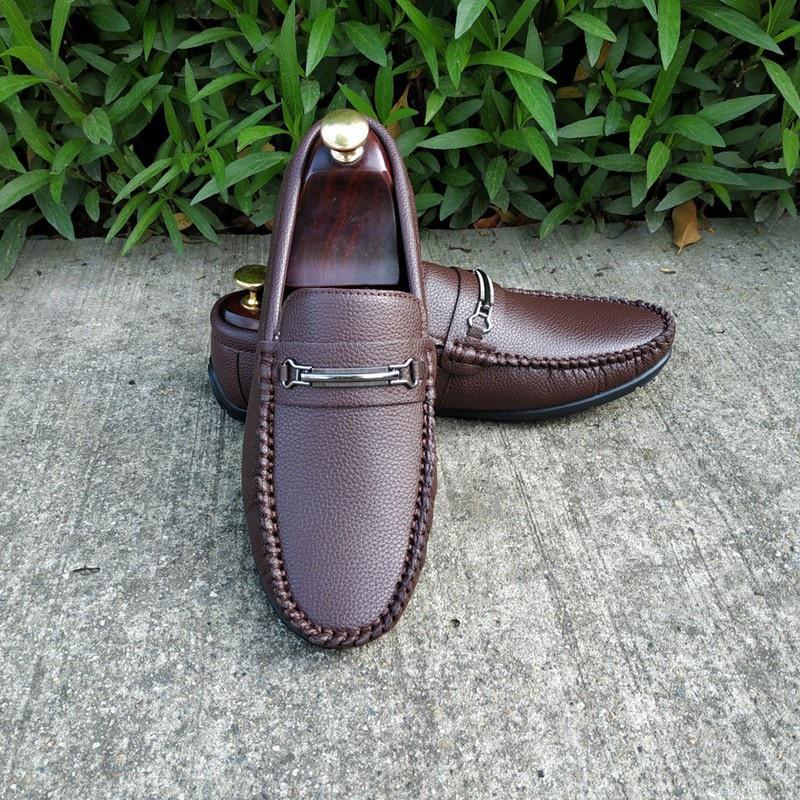 Giày lười nam da mềm, bền, mang êm chân với 2 màu nâu và đen hot