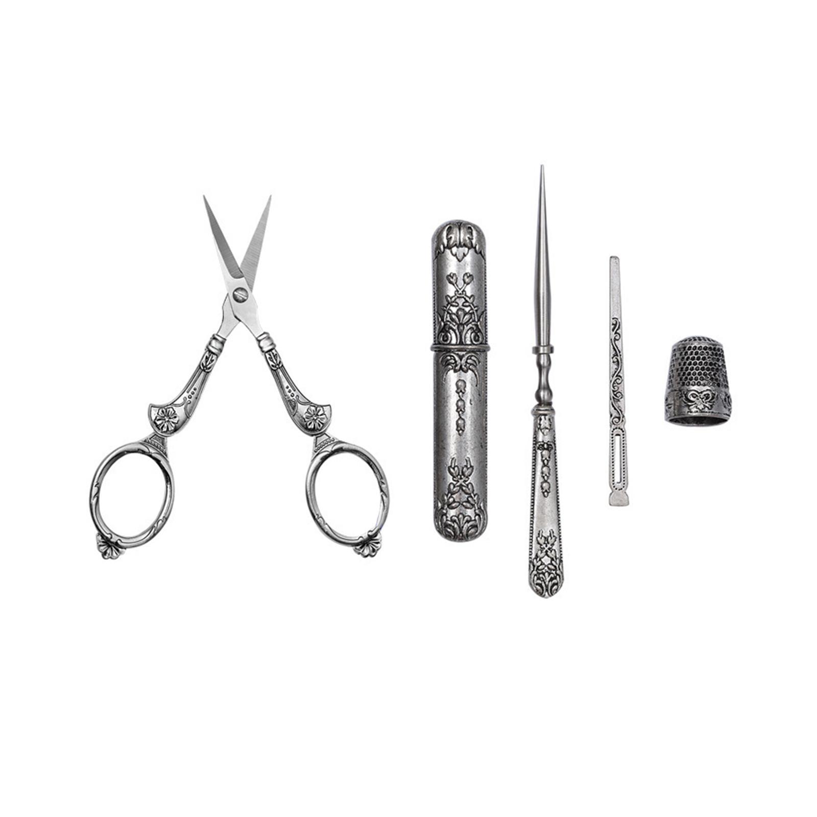 Embroidery Scissors  European Style Sewing Scissors Portable Metal Lightweight Awl Threader Antique Style Sewing Tools for Craft Supplies