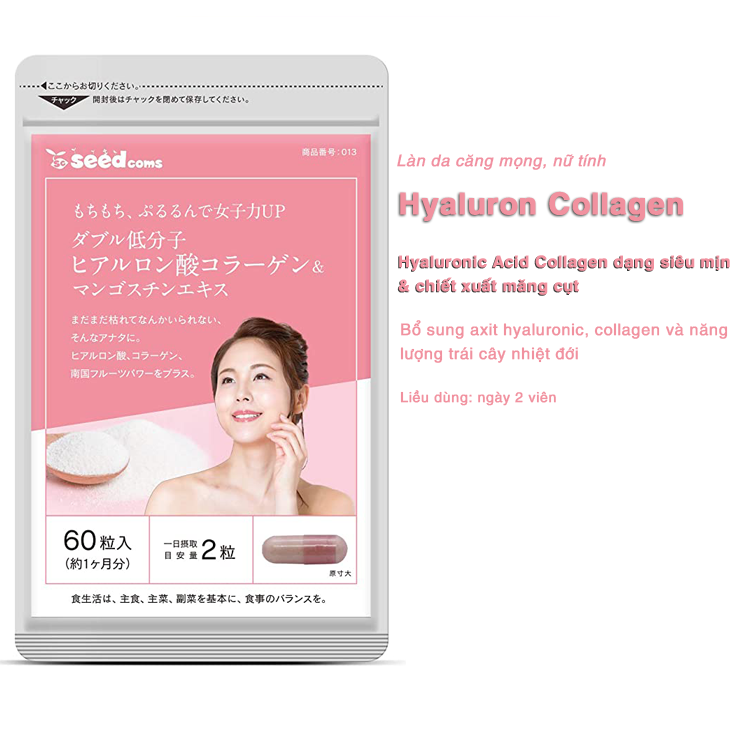 Viên Uống Bổ Sung Collagen, Hyaluronic Acid Và Tinh Chất Trái Măng Cụt Hỗ Trợ Ngăn Ngừa Lão Hóa, Đẹp Da Seedcoms Nhật Bản