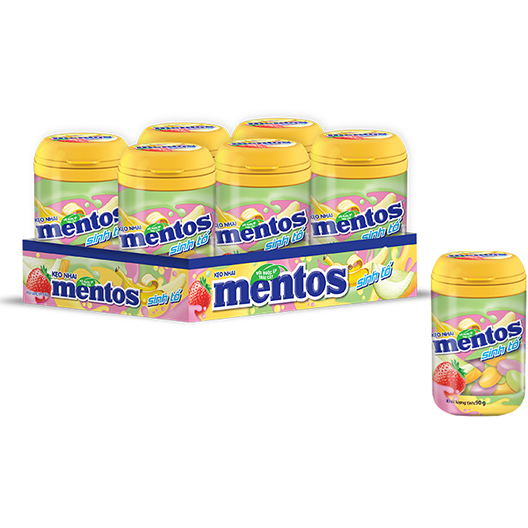 Kẹo Nhai Mentos Sinh Tố Hương Dâu, Chuối, Dưa Lưới (Hộp 6 Hũ)